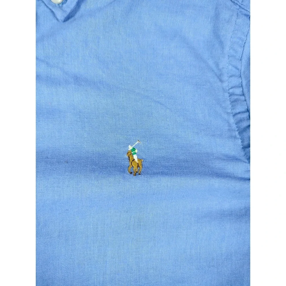 Ralph Lauren Shirt Youth Medium 10-12 Blue Linen Cotton Button Down Pony‎ Logo